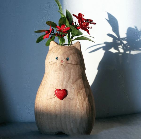 Creative Heart Cat Vase Handmade Christmas